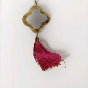 BELJOY Haiti Natural Horn Quatrefoil Pink Tassel Necklace 26"